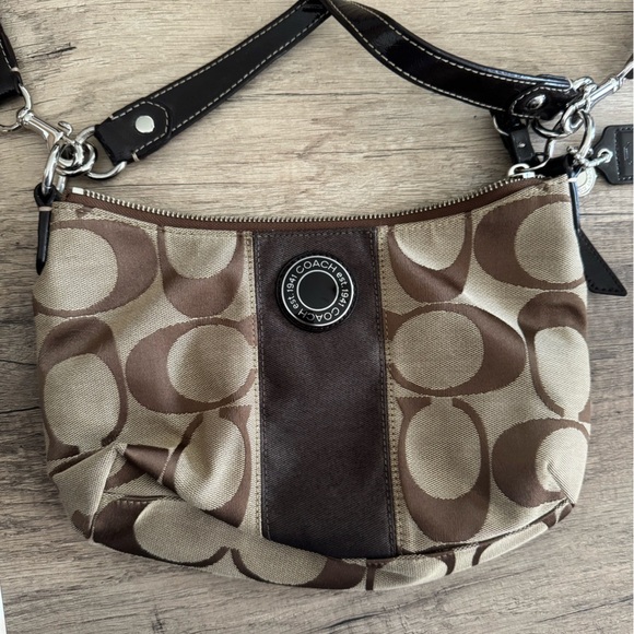 Coach Handbags - Coach Brown and Tan Signature Shoulder Bag Double Tag